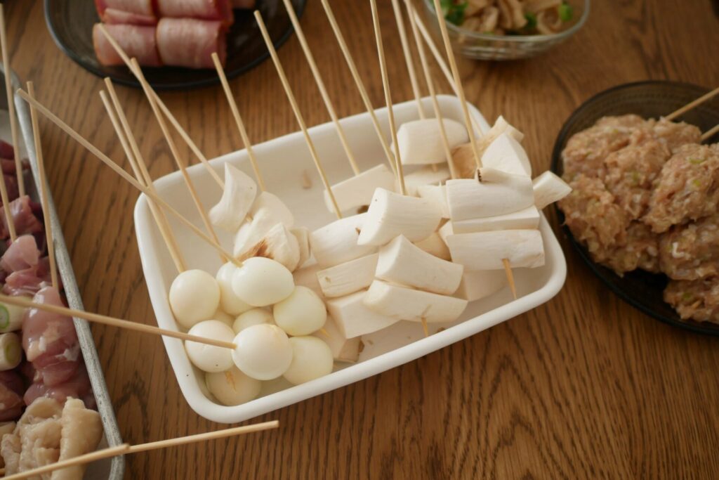 うずらとエリンギの串焼き