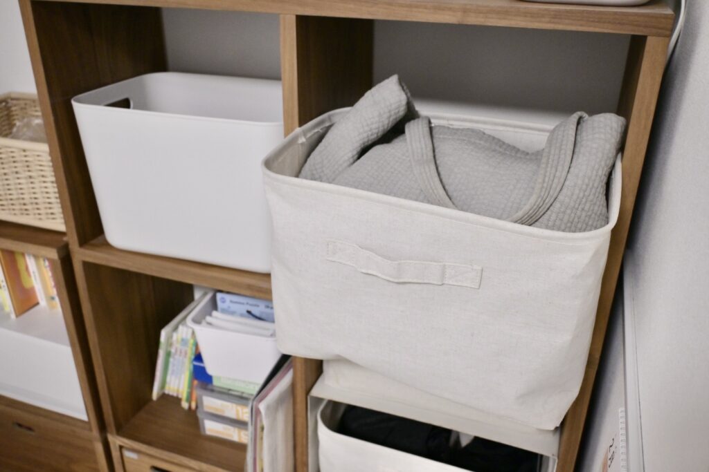 無印スタッキングシェルフの保育園用品収納