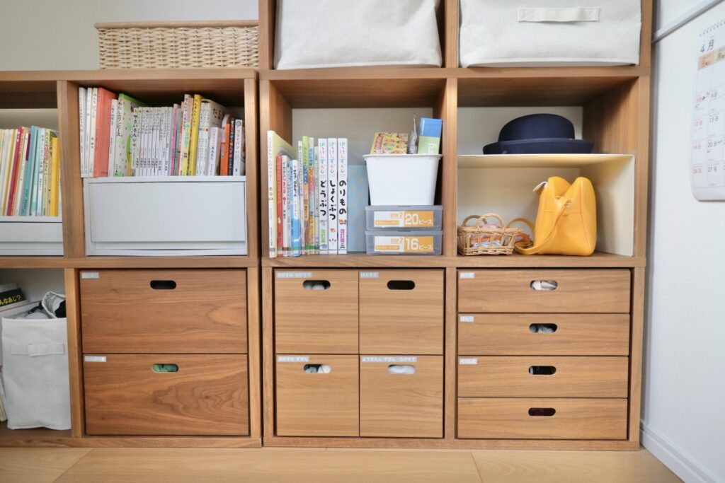 無印良品スタッキングシェルフの幼稚園グッズ収納